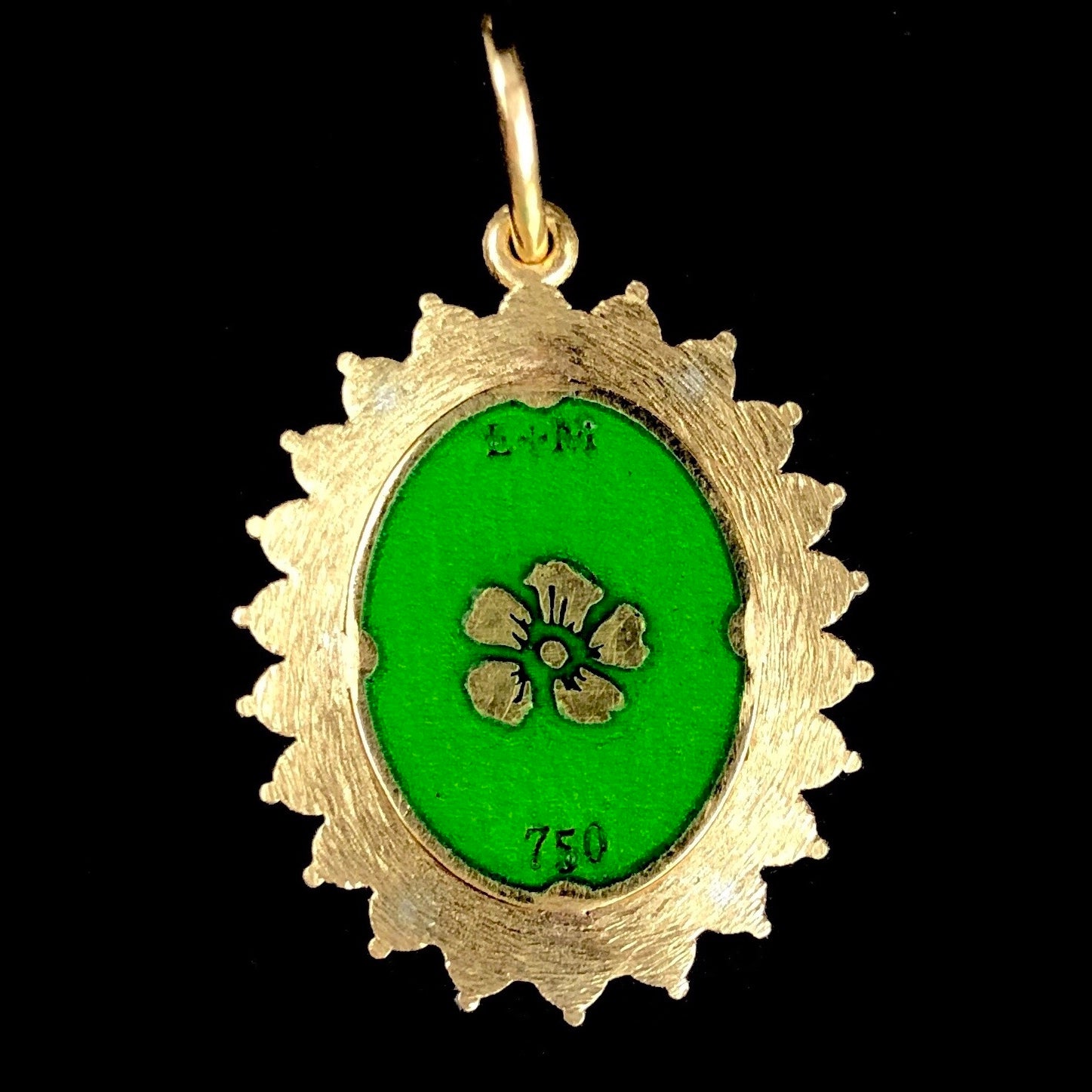 Back view of Enamel Skull Charm with Green and gold colors