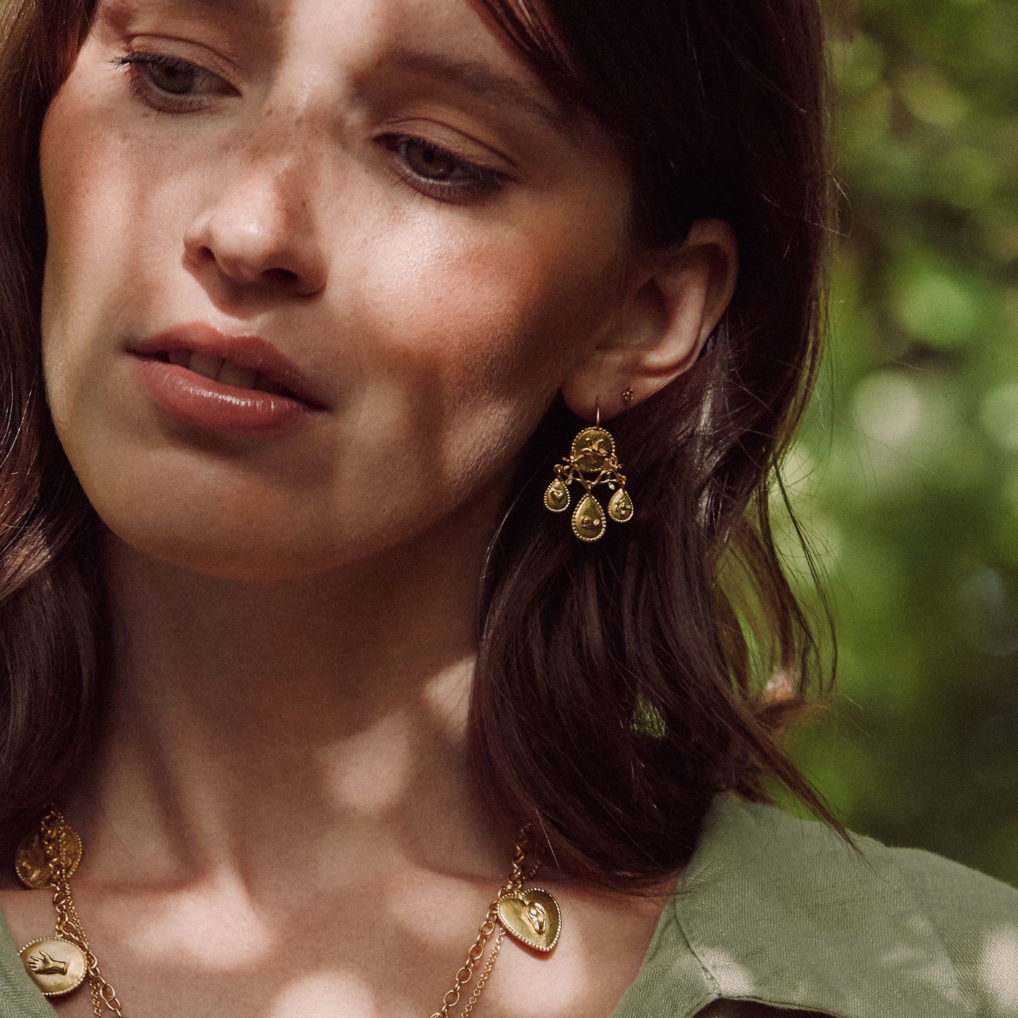 Gold Balance Earrings on Model