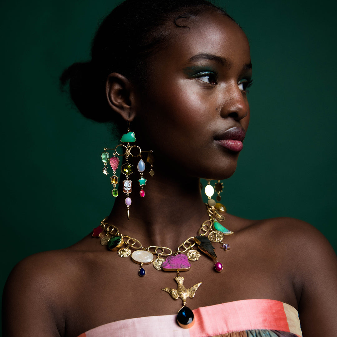 Celestial Charm Necklace shown worn with bird center piece