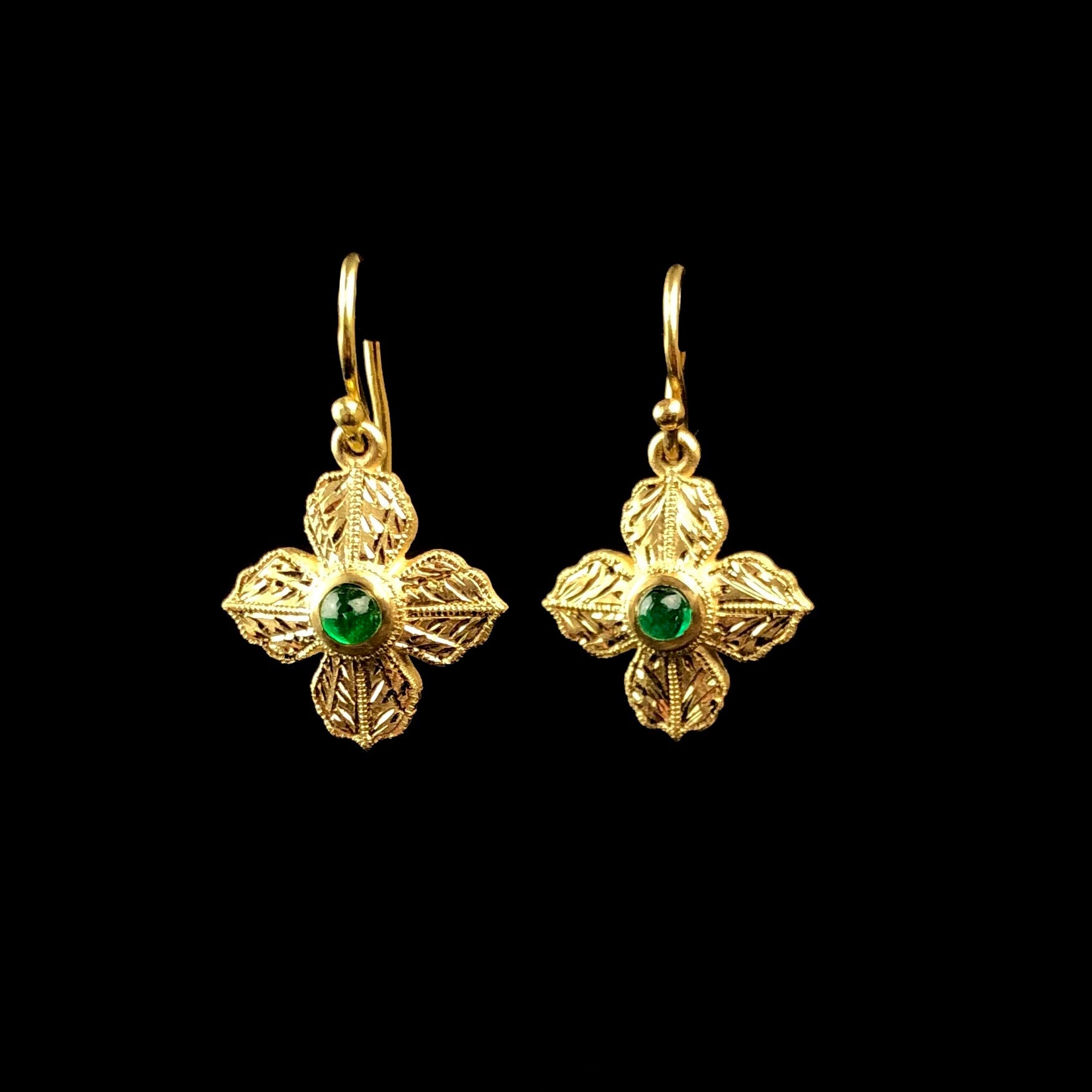 Front view of Emerald Star Earrings