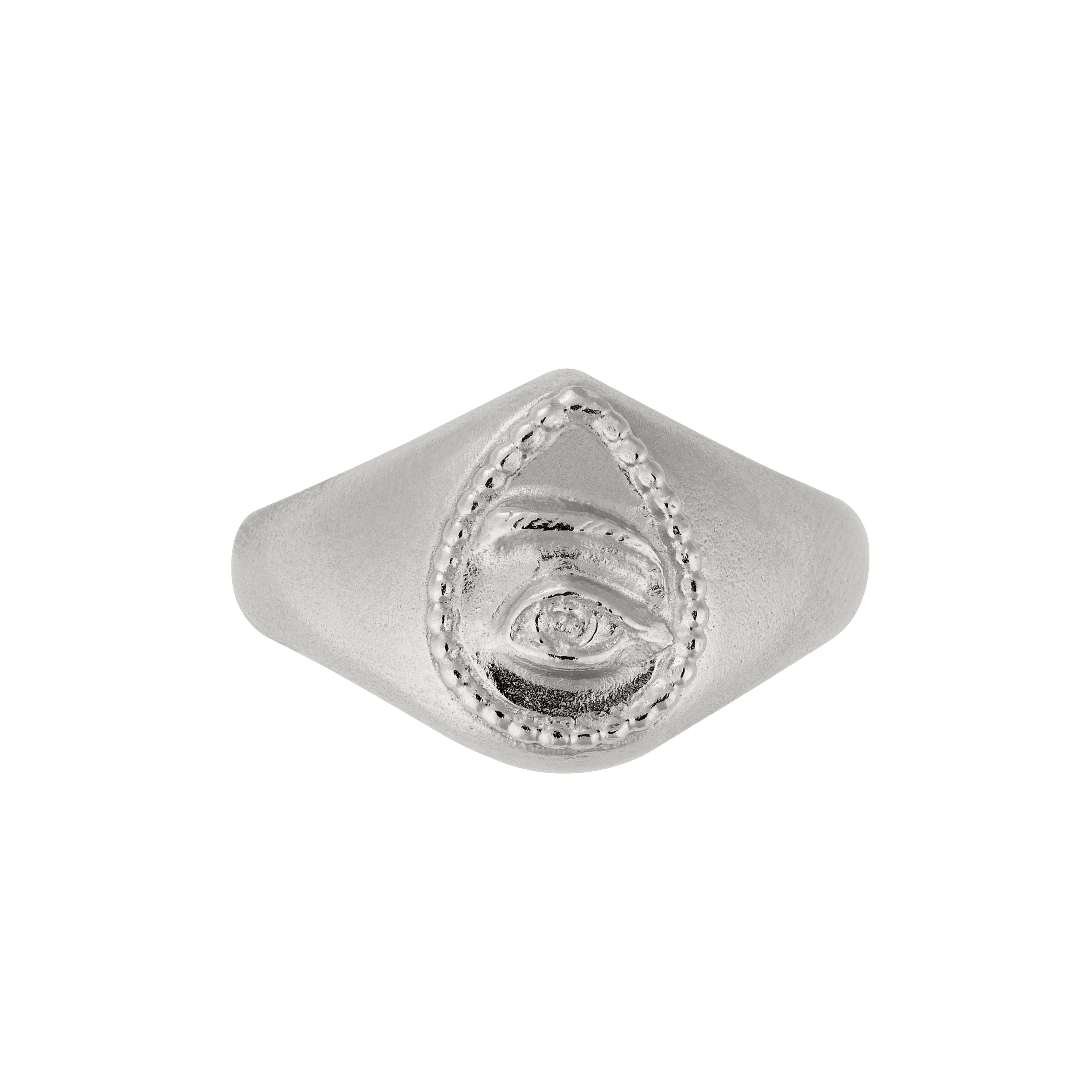 Front view of Silver Teardrop Eye Signet Ring