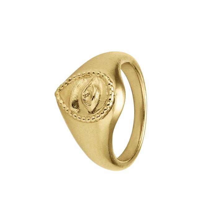 Side view of Gold Teardrop Eye Signet Ring