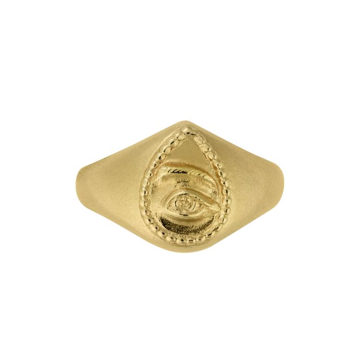 Front view of Gold Teardrop Eye Signet Ring