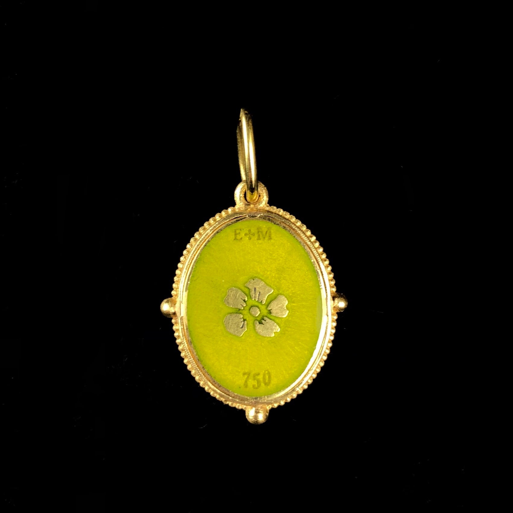 Black view of Moon Charm with light green color in gold frame