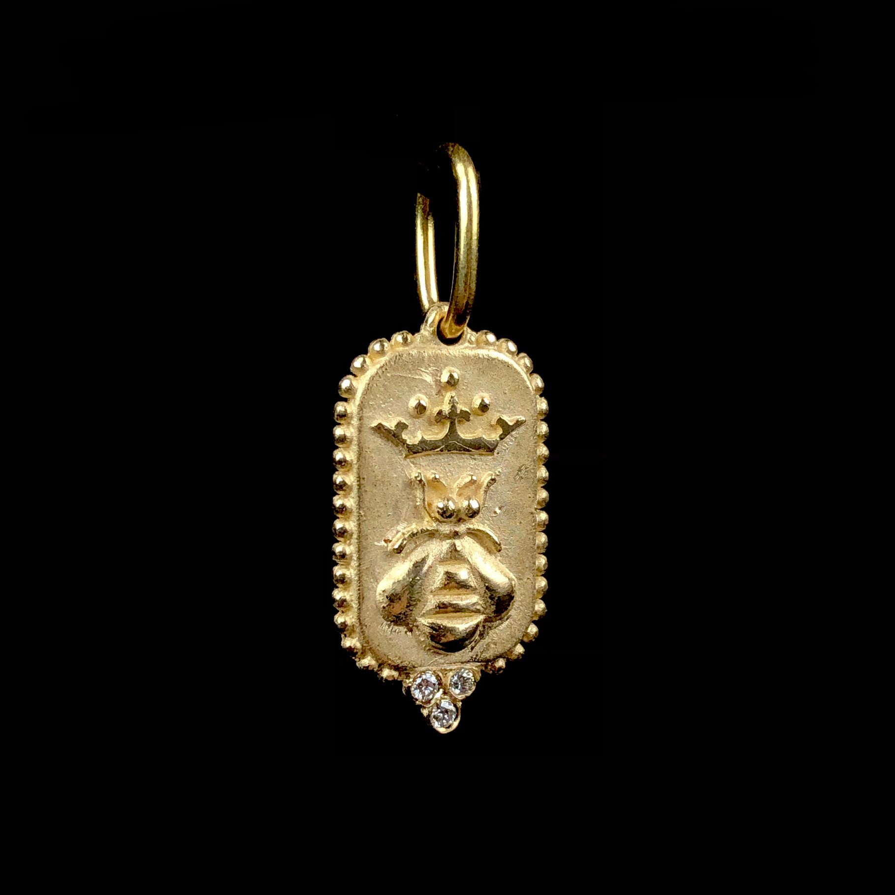 Front side of Gold Bee Charm with diamond accent