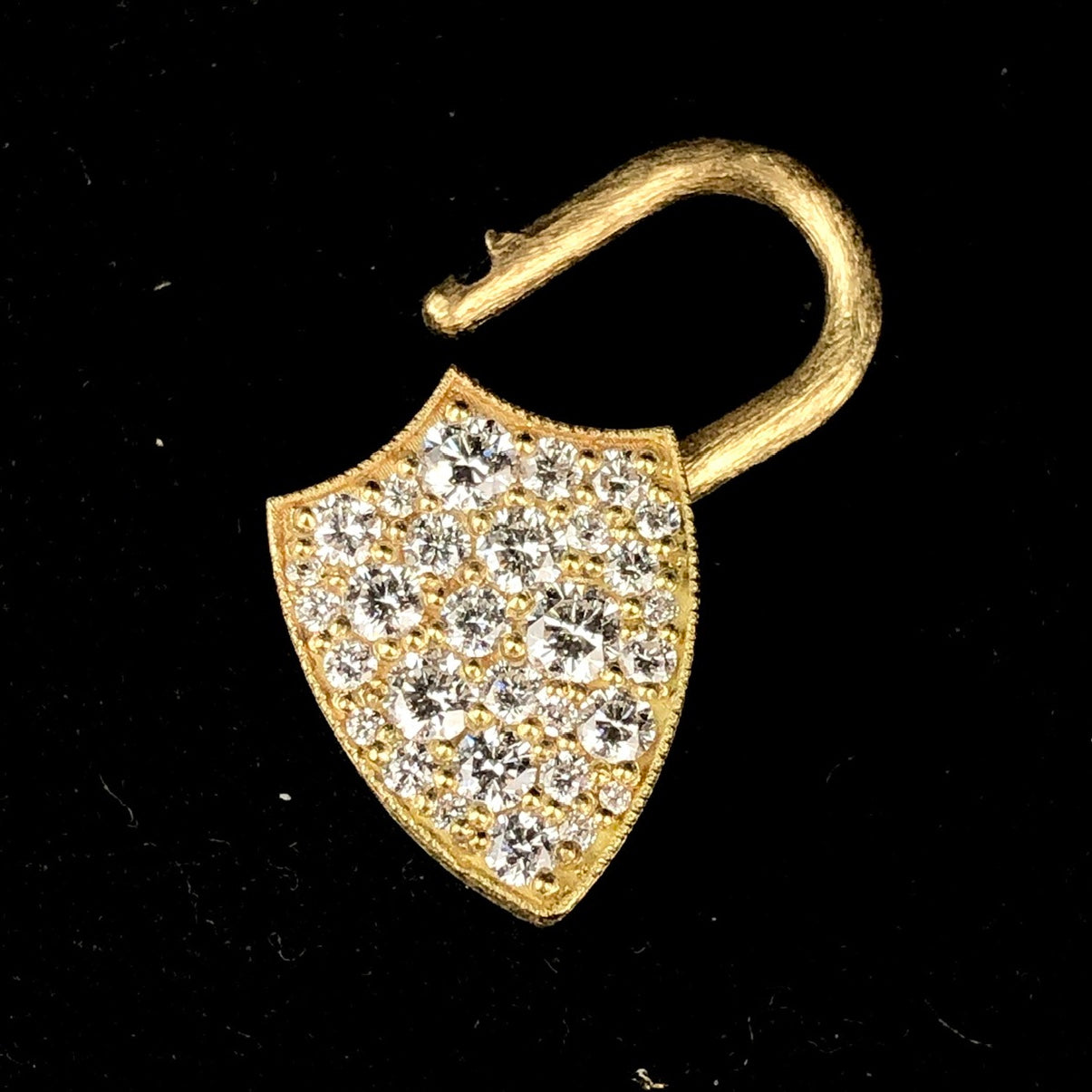 Front view of open Diamond Shield Padlock Charm