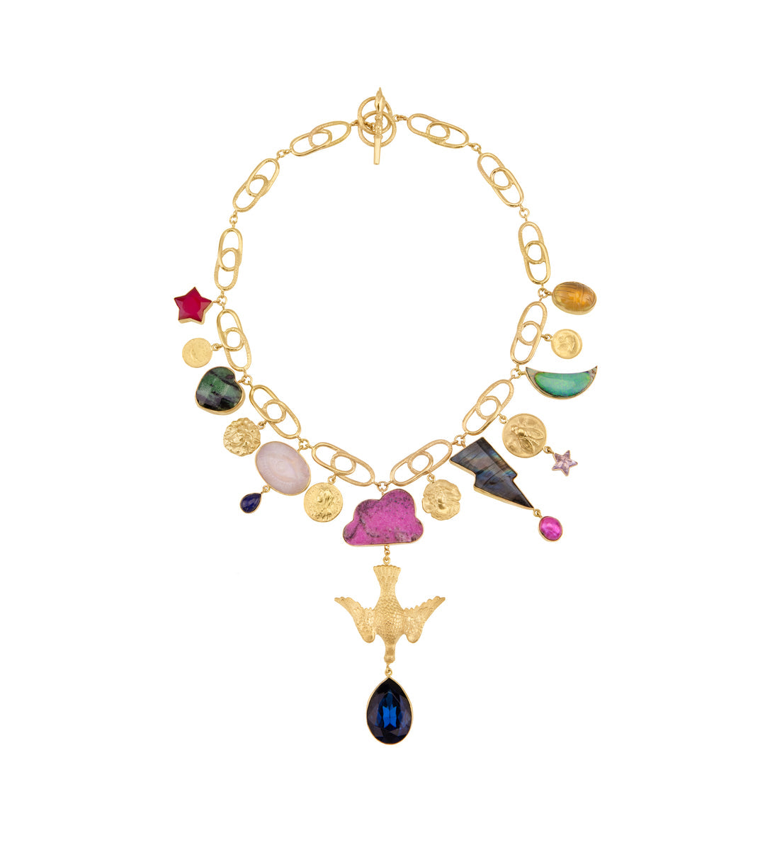 Celestial Charm Necklace with Bird Accent attached at center