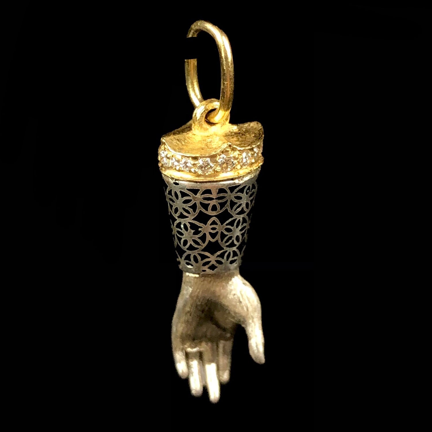 Top view of gold cap on Black Enamel hand Charm