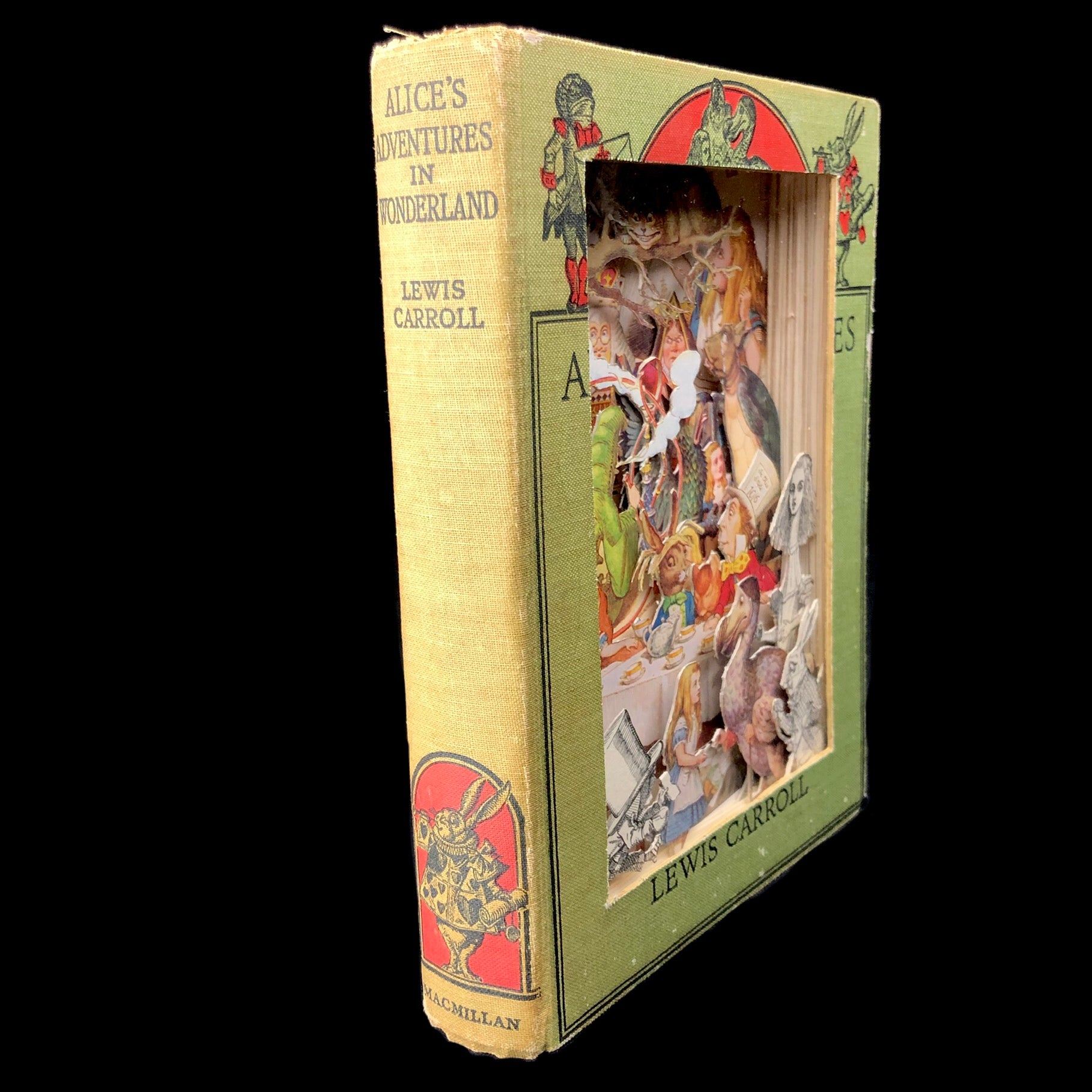 Front side view of Alice in Wonderful Cut Book sculpture