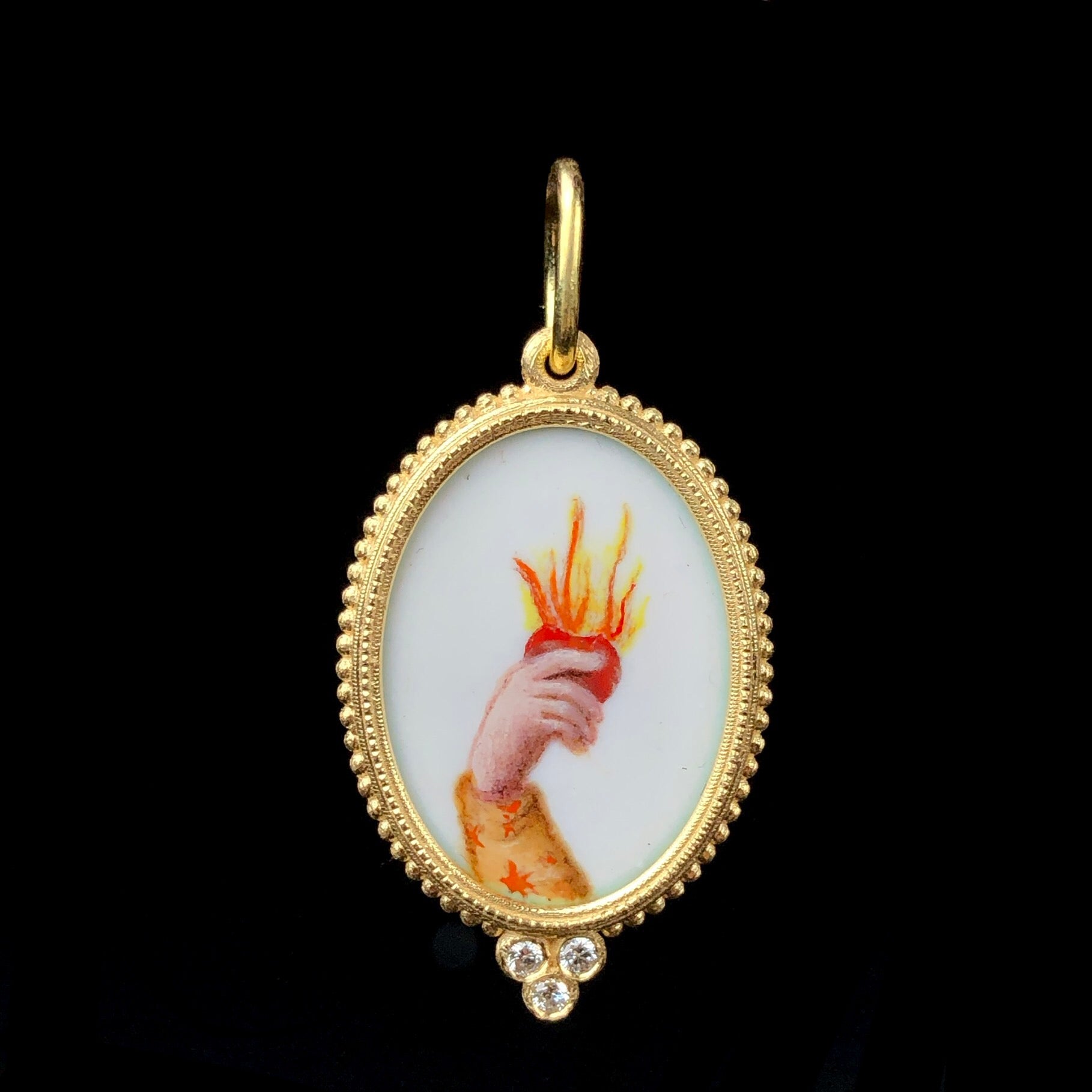 Front view of Allegory of Charity Painted Enamel Charm