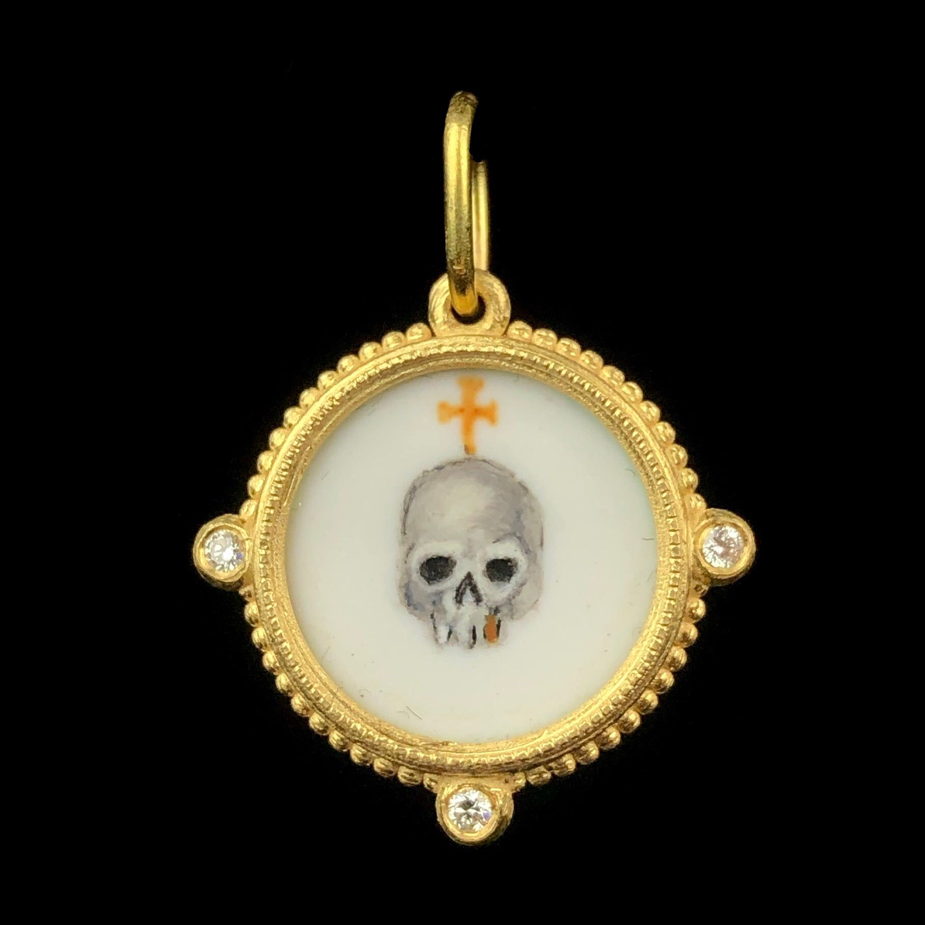 Front view of Hand Painted Enamel Skull Charm