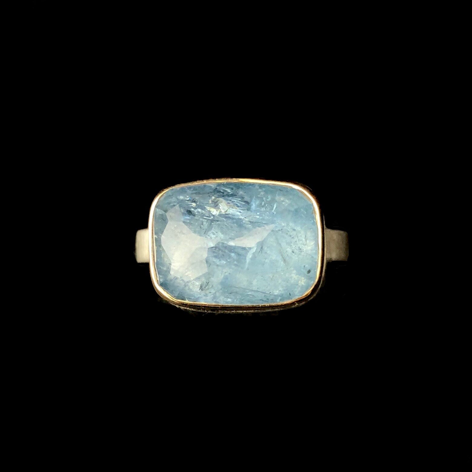 Front view of Rectangular Aquamarine Ring