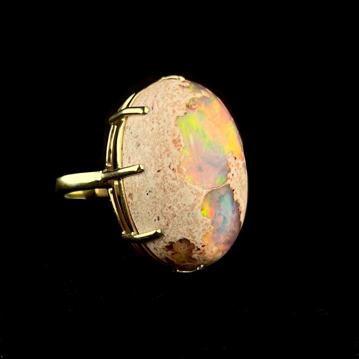 Side view of Mexican Fire Opal Ring