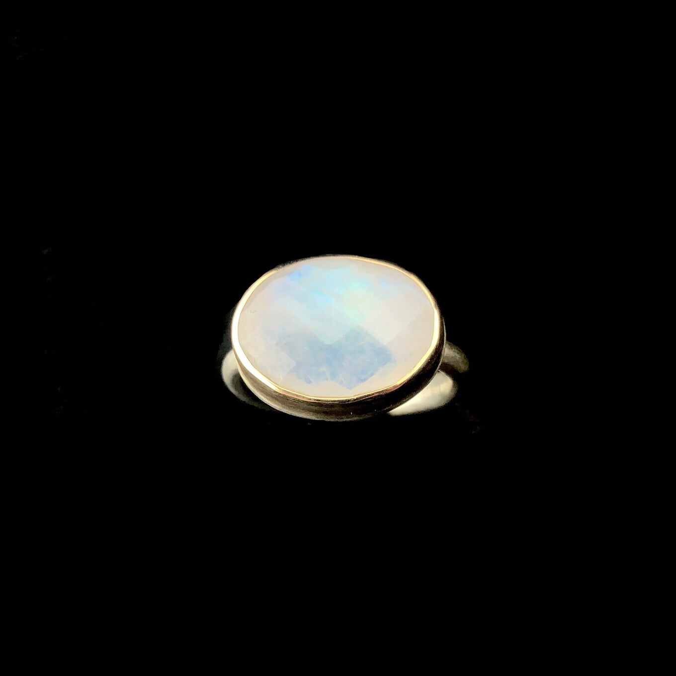 Top view of Rainbow Moonstone Ring