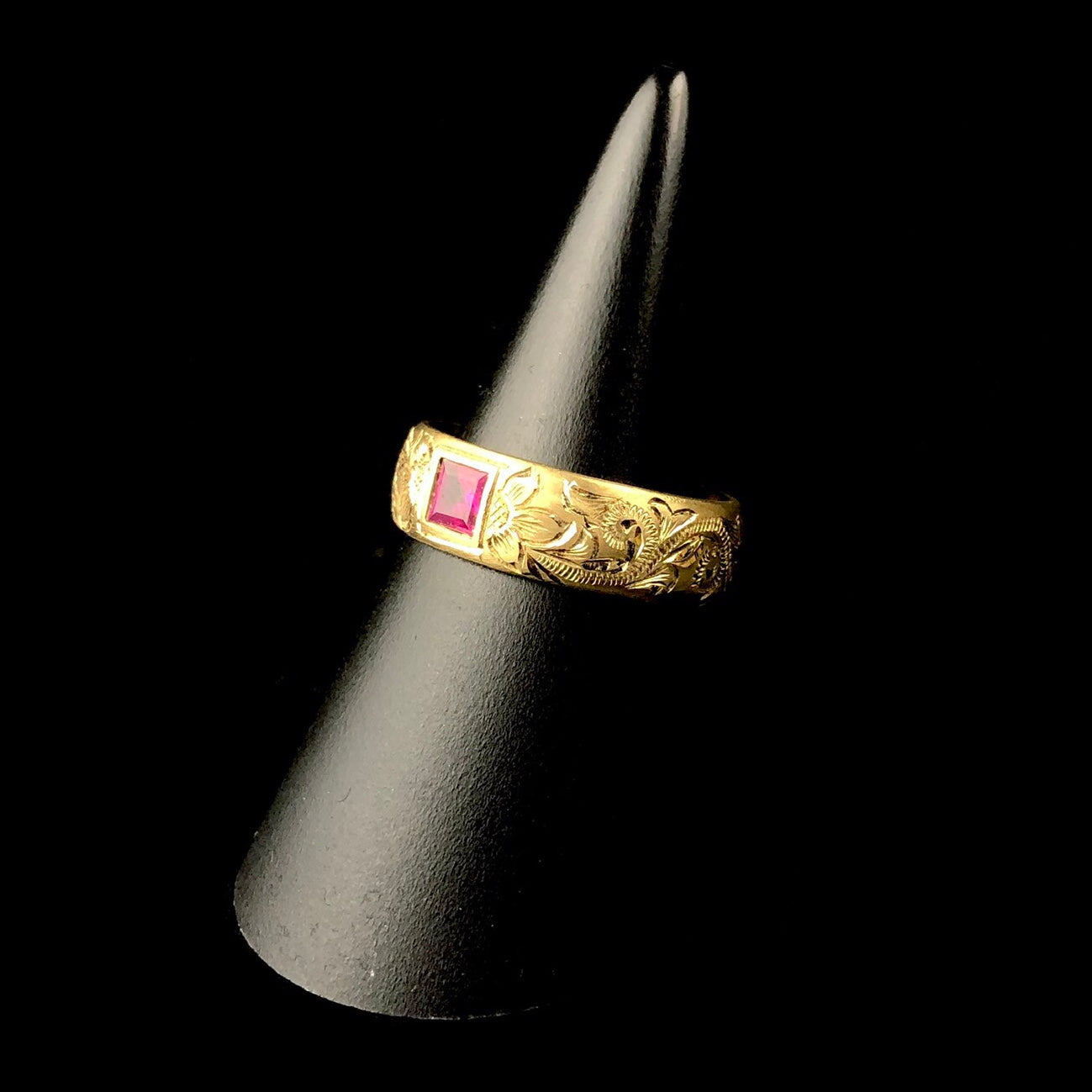 Engraving detail on Ruby Ring Band