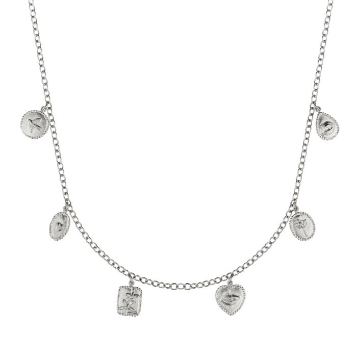 Front  view of Small Silver Charm Necklace